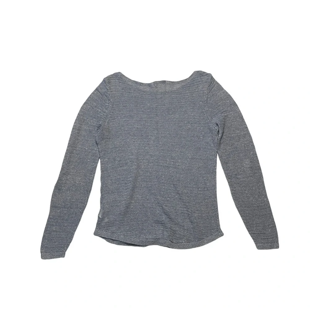 St. Tropez West Blue 100% Linen Boat Neck Long Sleeve Knit Sweater Womens Large